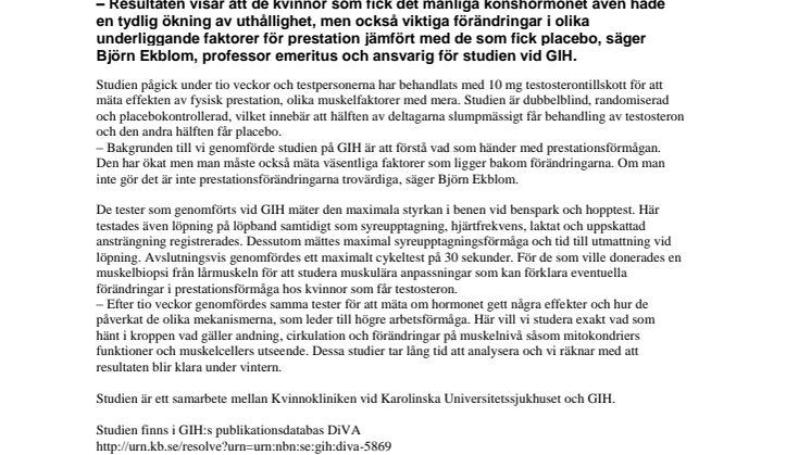 Manligt könshormon ökar prestationen hos friska kvinnor