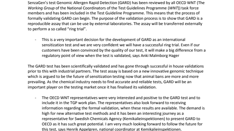 GARD approved for validation within the OECD