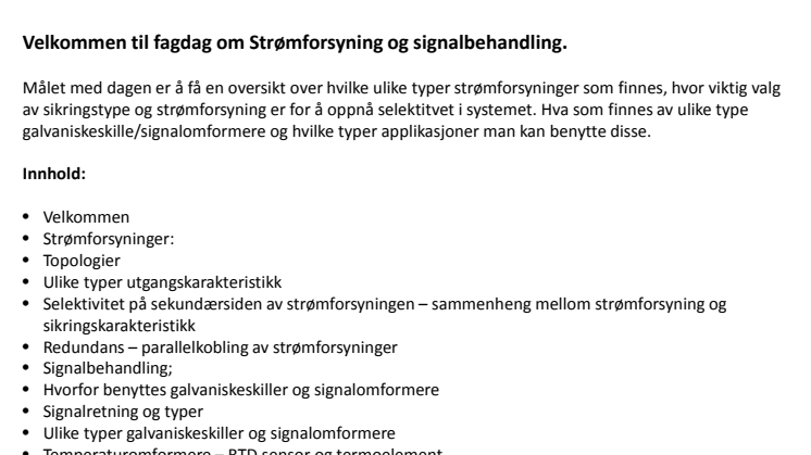 Fagdag 14.10.2015 Strømforsyning og signalbehandling
