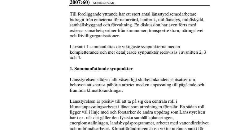 Länsstyrelsen positiv till regeringens klimat- och sårbarhetsutredning