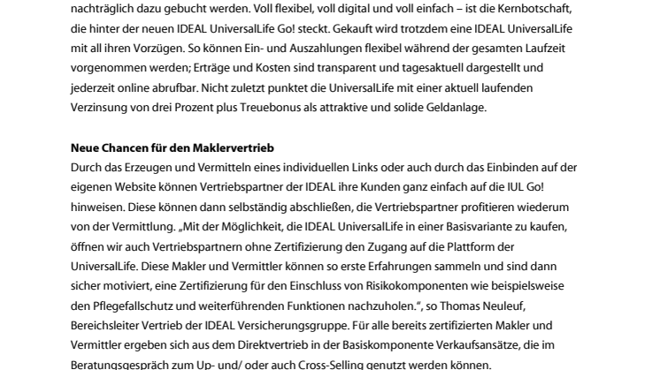 IDEAL UniversalLife: Online-Direktvertrieb eröffnet neue Chancen für Maklervertrieb
