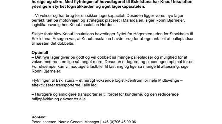 Knauf Insulations nye hovedlager giver hurtige og sikre leverancer