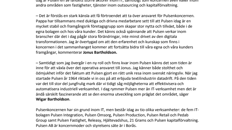 Generationsskifte i ett av Sveriges äldsta IT-företag – Jonus Bartholdson ny VD för familjeägda Pulsen