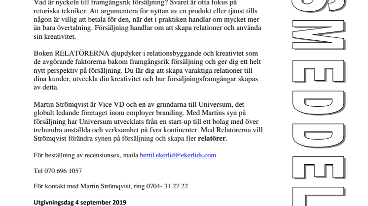 Ny bok: Relatörerna - att skapa framgångsrik försäljning genom relationsbyggande och kreativitet