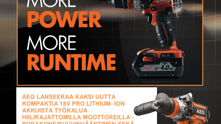 AEG lanseeraa kaksi uutta kompaktia 18V PRO Lithium- ion akkuista työkalua 