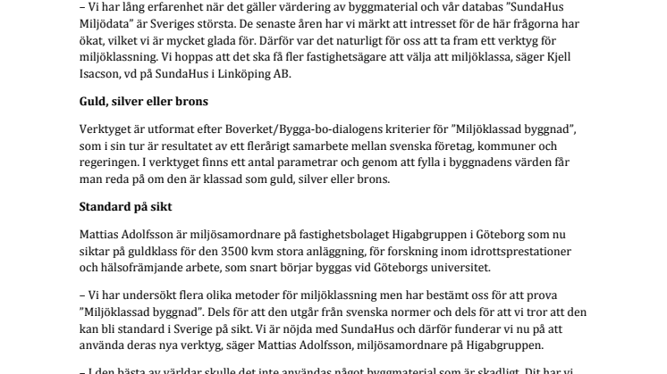 Nytt verktyg för miljöklassning av byggnader