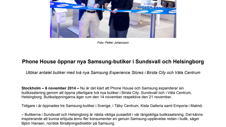 Phone House öppnar nya Samsung-butiker i Sundsvall och Helsingborg