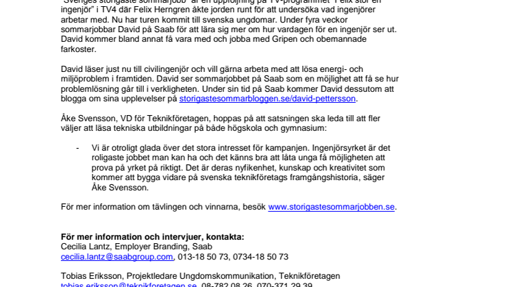 David vann störigt sommarjobb på Saab i Linköping