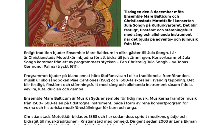 Advents- och julmusik från förr i konserten Jula Songh