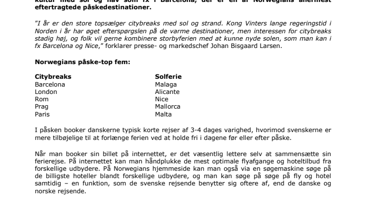 Varme destinationer hitter i påsken