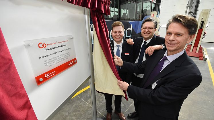 L-R - Martijn Gilbert (MD at Go North East), Cllr Simon Henig (Leader of Durham County Council) and David Brown (Group Chief Executive of Go-Ahead Group)