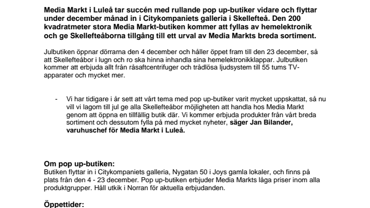 Media Markt öppnar pop up store i Skellefteå