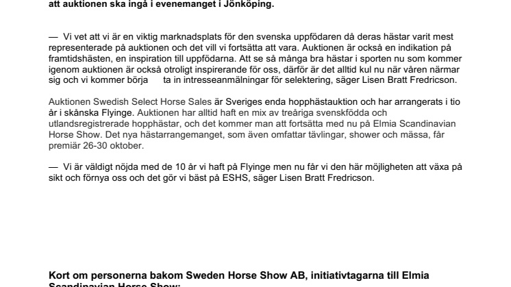 Auktion för hopphästar till Elmia