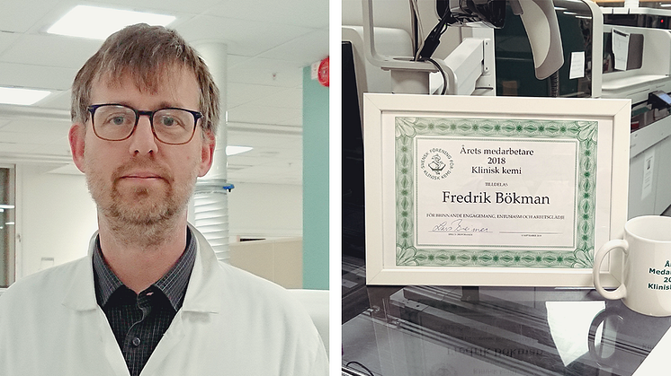Fredrik Bökman har mottagit priset ”Årets medarbetare 2018 inom klinisk kemi”. 