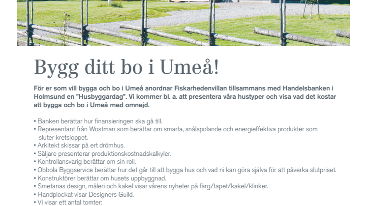 Husbyggarkväll i Umeå 29/5