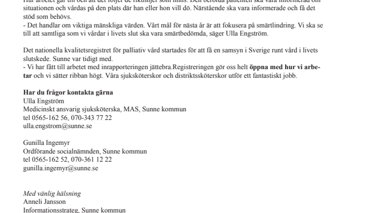 Sunne bäst i Sverige på kvalitetsregistrering inom palliativ vård