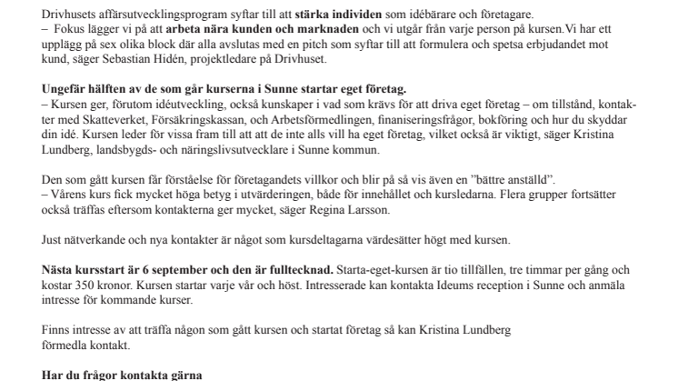 Samverkan stärker starta-eget-kurser i Sunne