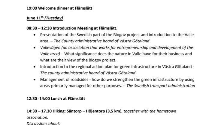 Study Visit program within the BioGov-project in Valle
