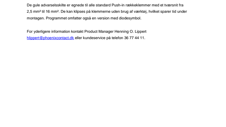 Advarselsskilte til rækkeklemmer med Push-in tilslutning