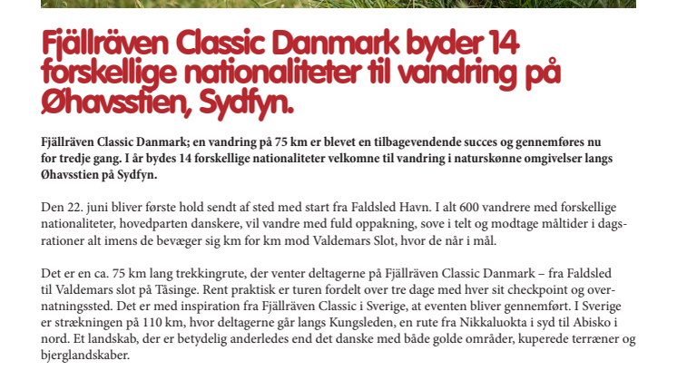 Fjällräven Classic Danmark byder 14 forskellige nationaliteter til vandring på Øhavsstien, Sydfyn. 