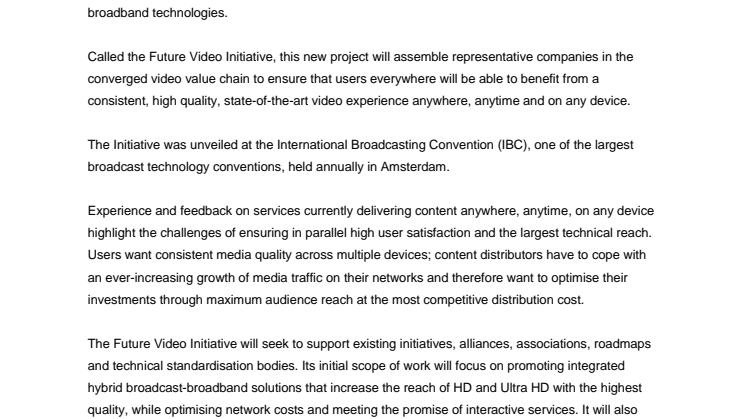 Satellite industry launches the Future Video Initiative