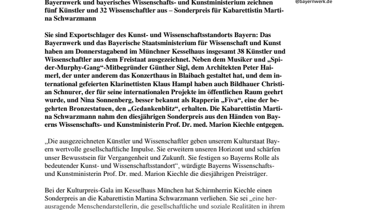 Kulturpreis Bayern 2018: Preisträger „geben Bayern wertvolle gesellschaftliche Impulse“