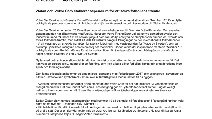 Zlatan och Volvo Cars etablerar stipendium för att säkra fotbollens framtid