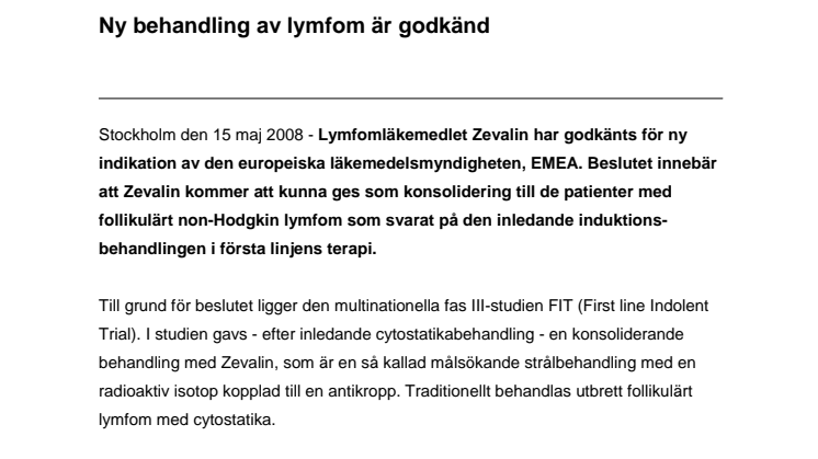 Ny behandling av lymfom är godkänd