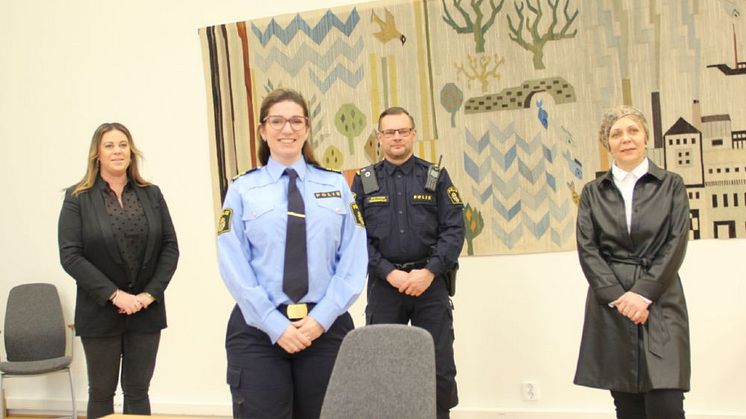 Jenny Önnevik, kommunalråd (S), Louise Englund, chef för lokalpolisområde Karlshamn, Max Staude, kommunpolis och Sanja Vojnikovic, säkerhetsskyddschef i Bromölla kommun.