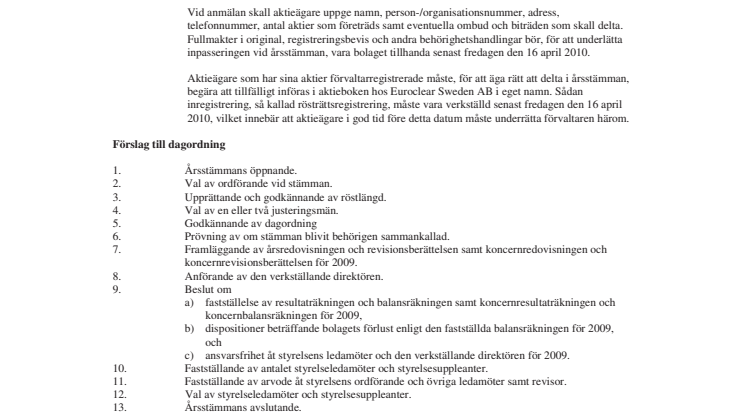 Kallelse till årsstämma i Accelerator