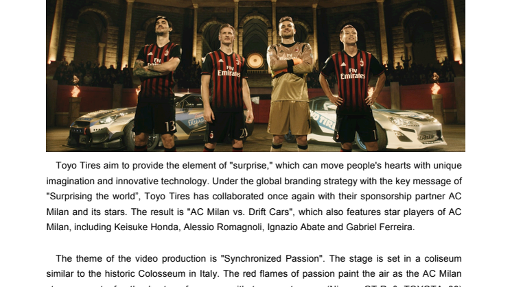 Toyo Tires to release third Promotional Video featuring AC Milan Players "AC Milan vs. Drift Cars"