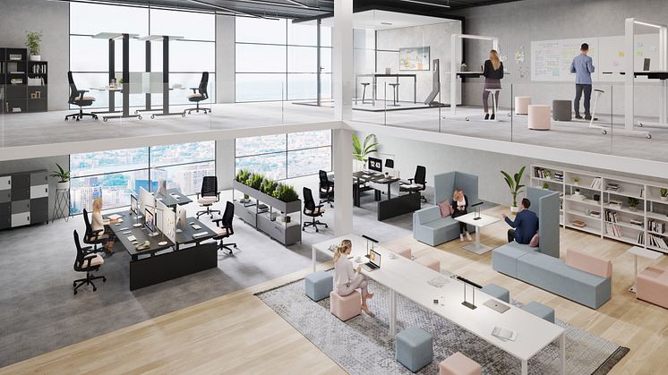 Viele Unternehmen haben die veränderten Anforderungen an das Büro bereits erkannt und wollen mehr Arbeitsbereiche für Kommunikation und Kooperation schaffen – mit Schutz und Abstand. Bild: König + Neurath