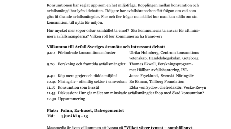 Diskussion på Avfall Sveriges årsmöte: Är konsumtion en miljöfråga?