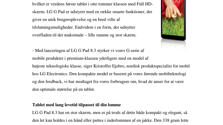 NU KOMMER LG G PAD 8.3 – BRUGERVENLIG TABLET MED 8,3-TOMMER FULL HD-SKÆRM