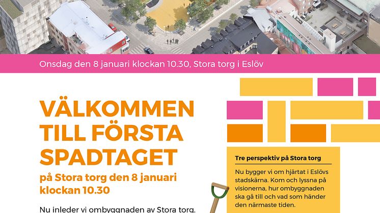 Inbjudan första spadtaget på Stora torg 8 januari 