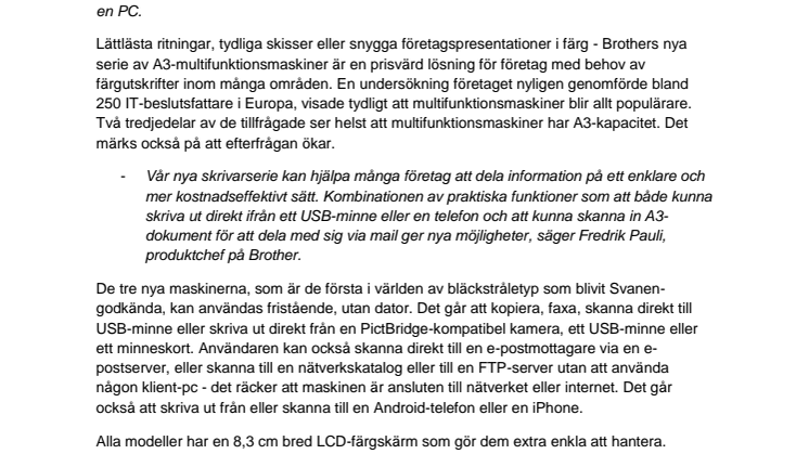 Ritningar i A3 med nya Svanenmärkta multifunktionsmaskiner från Brother
