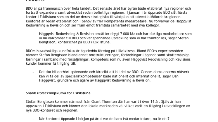 När två blir en - BDO förvärvar Häggqvist Redovisning & Revision i Eskilstuna