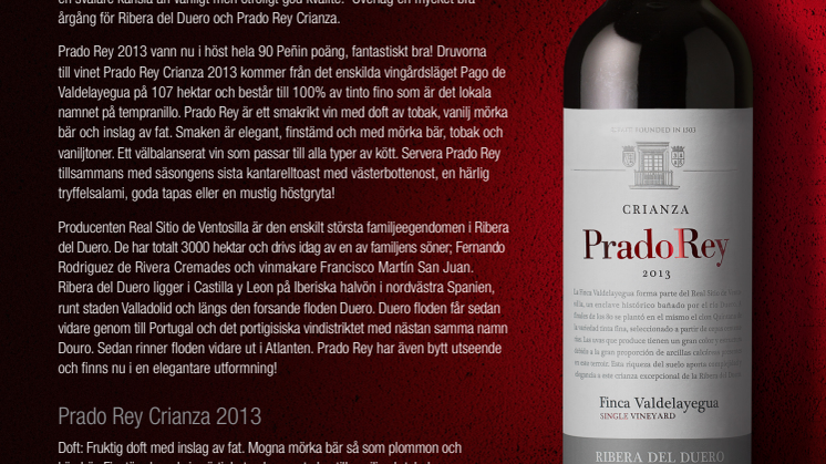 Prado Rey Crianza 2013 –ny årgång & design!