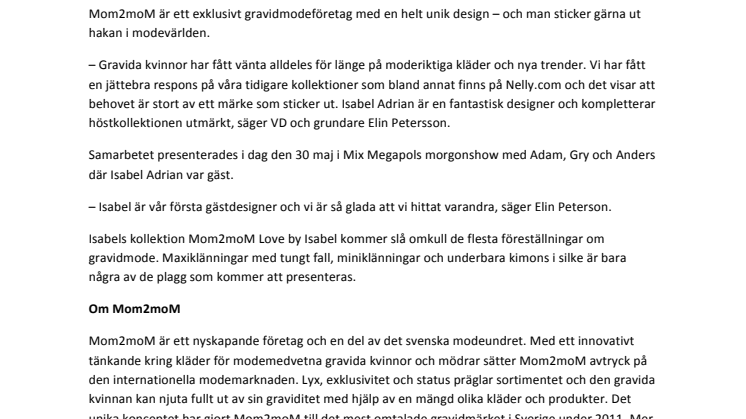Mom2moM och Isabel Adrian lanserar exklusivt mode för gravida