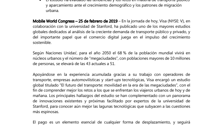 Un estudio de Visa identifica los factores clave para mejorar los desplazamientos diarios y crear ciudades más inteligentes y eficientes