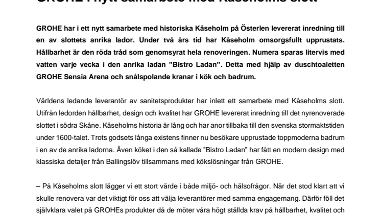 GROHE i samarbete med Kåseholms slott