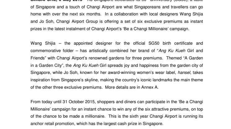 Singapore-themed instant prizes for Changi Millionaire 2015