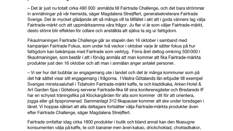 Nära 57 000 fikar Fairtrade i Västra Götalands län på torsdag