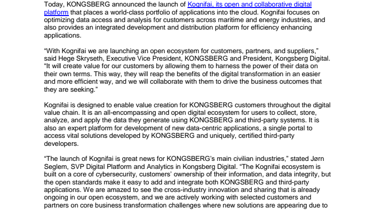 KONGSBERG launches Kognifai