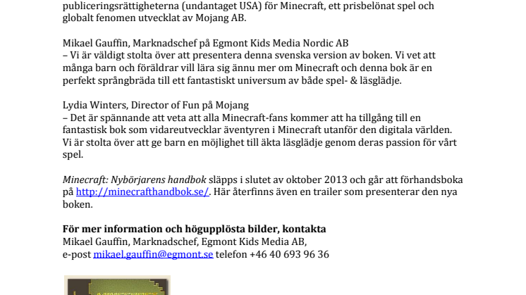 Minecraft - Nybörjarens Handbok släpps i Oktober