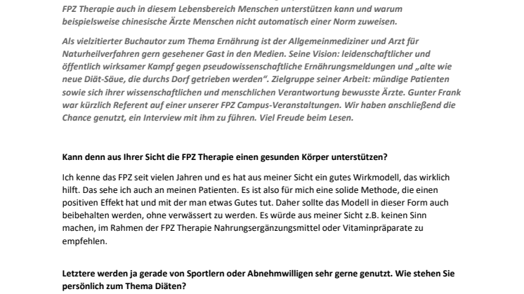 Dr. Gunter Frank zum Thema Ernährung und alte wie neue Diät-Mythen - Teil 2