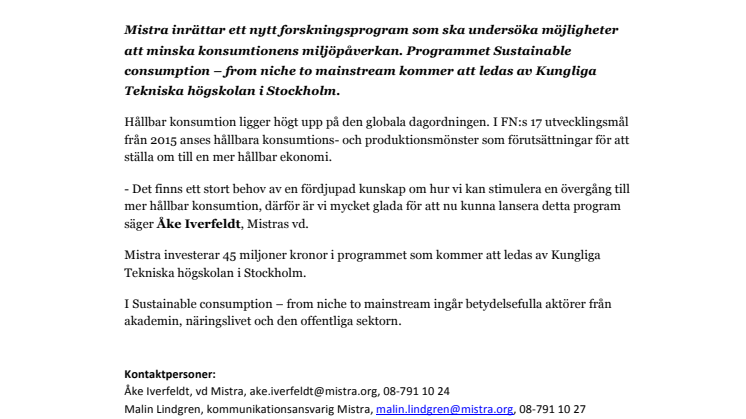 45 miljoner kronor till forskning om hållbar konsumtion