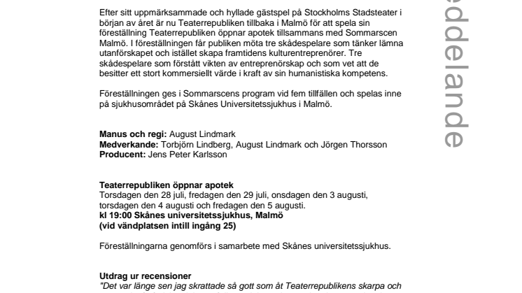 Teaterrepubliken öppnar apotek på SUS