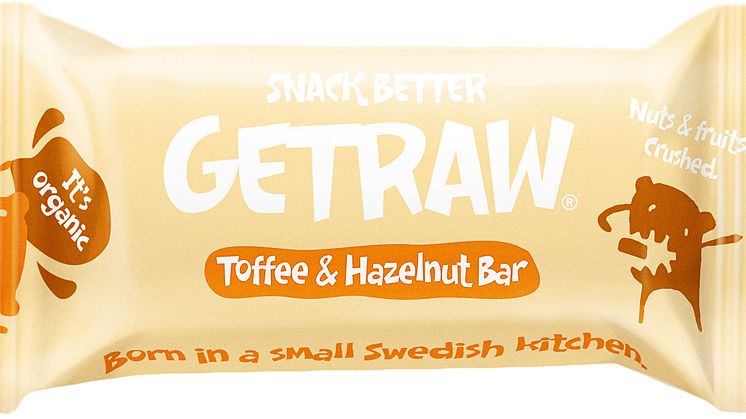 Getraw toffee og hasselnøttbar økologisk 48 g