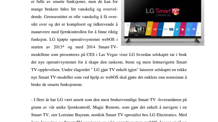 LG LANSERER ÅRETS SMART TV-ER MED WEBOS - GJØR TV-TITTING ENKELT IGJEN